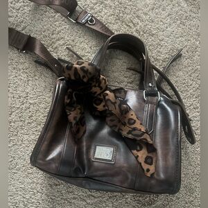 Madden NYC Dark Brown Crossbody Bag with Leopard Accent